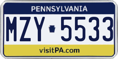 PA license plate MZY5533