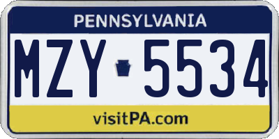 PA license plate MZY5534