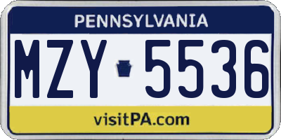 PA license plate MZY5536