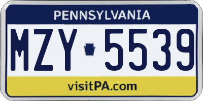 PA license plate MZY5539
