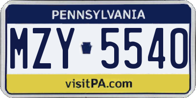 PA license plate MZY5540