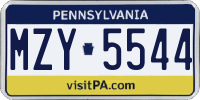 PA license plate MZY5544
