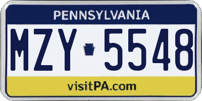 PA license plate MZY5548