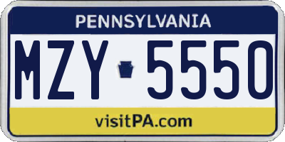 PA license plate MZY5550