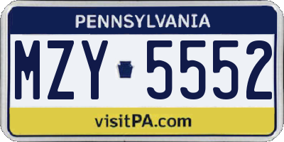 PA license plate MZY5552