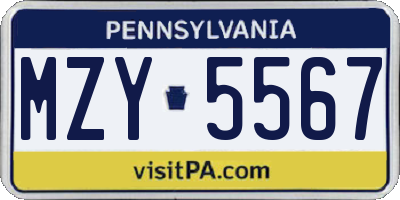 PA license plate MZY5567