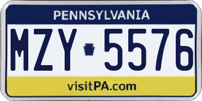 PA license plate MZY5576