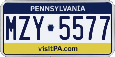 PA license plate MZY5577