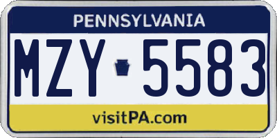 PA license plate MZY5583