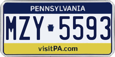 PA license plate MZY5593