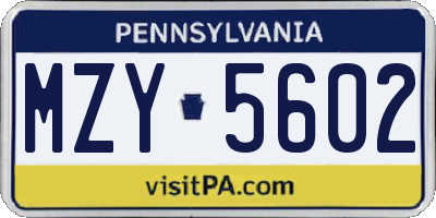 PA license plate MZY5602