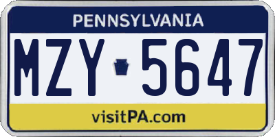 PA license plate MZY5647