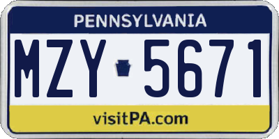 PA license plate MZY5671