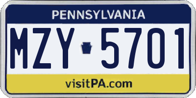 PA license plate MZY5701