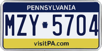 PA license plate MZY5704