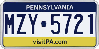 PA license plate MZY5721