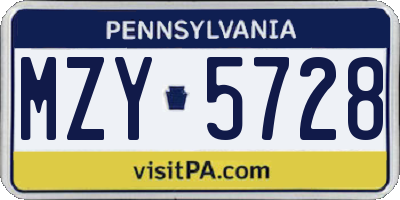 PA license plate MZY5728