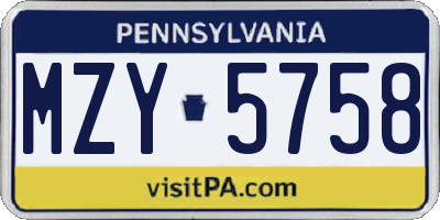 PA license plate MZY5758