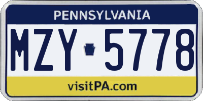 PA license plate MZY5778