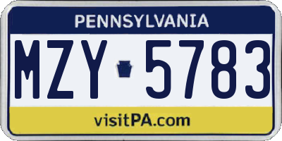 PA license plate MZY5783