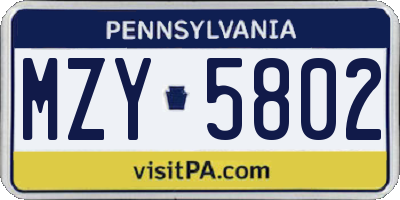 PA license plate MZY5802