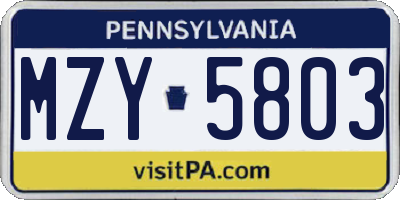 PA license plate MZY5803