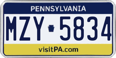 PA license plate MZY5834