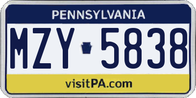 PA license plate MZY5838