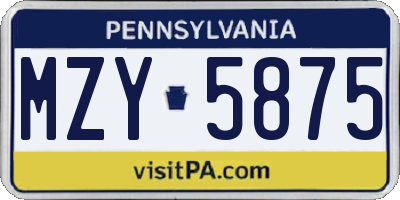 PA license plate MZY5875