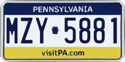 PA license plate MZY5881