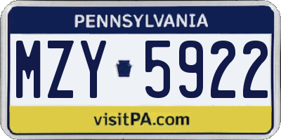 PA license plate MZY5922