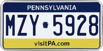 PA license plate MZY5928
