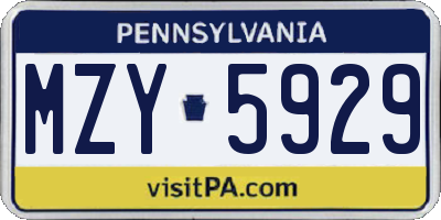PA license plate MZY5929