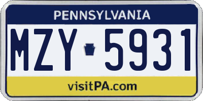 PA license plate MZY5931
