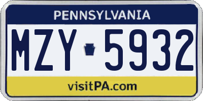PA license plate MZY5932