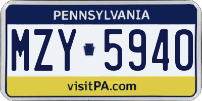 PA license plate MZY5940