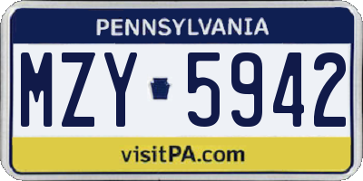 PA license plate MZY5942