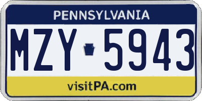 PA license plate MZY5943