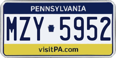 PA license plate MZY5952