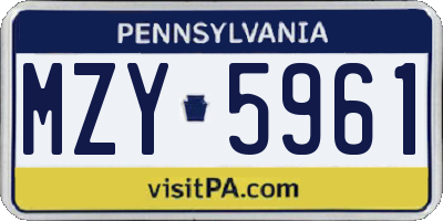 PA license plate MZY5961