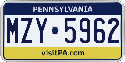 PA license plate MZY5962