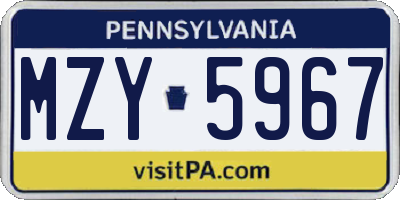 PA license plate MZY5967
