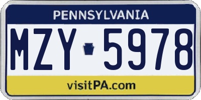 PA license plate MZY5978