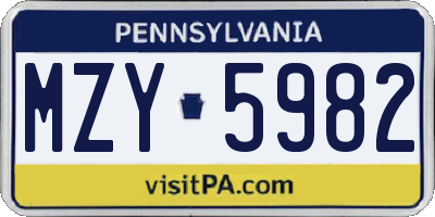 PA license plate MZY5982