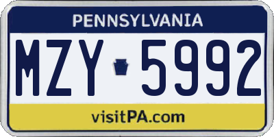 PA license plate MZY5992