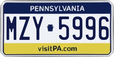 PA license plate MZY5996