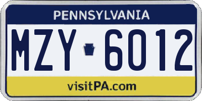PA license plate MZY6012