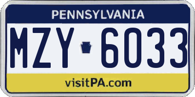 PA license plate MZY6033