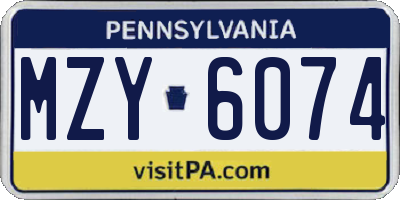 PA license plate MZY6074