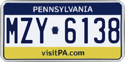 PA license plate MZY6138